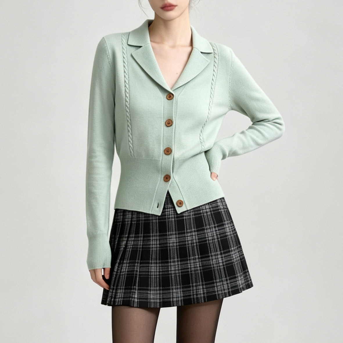 Green Cable Knit Cardigan for Women,Waist-Cinching Slim Fit Short Sweater Top