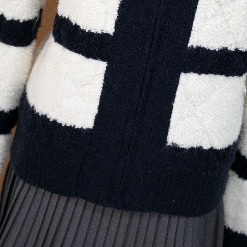 Striped lapel cardigan loose sweater