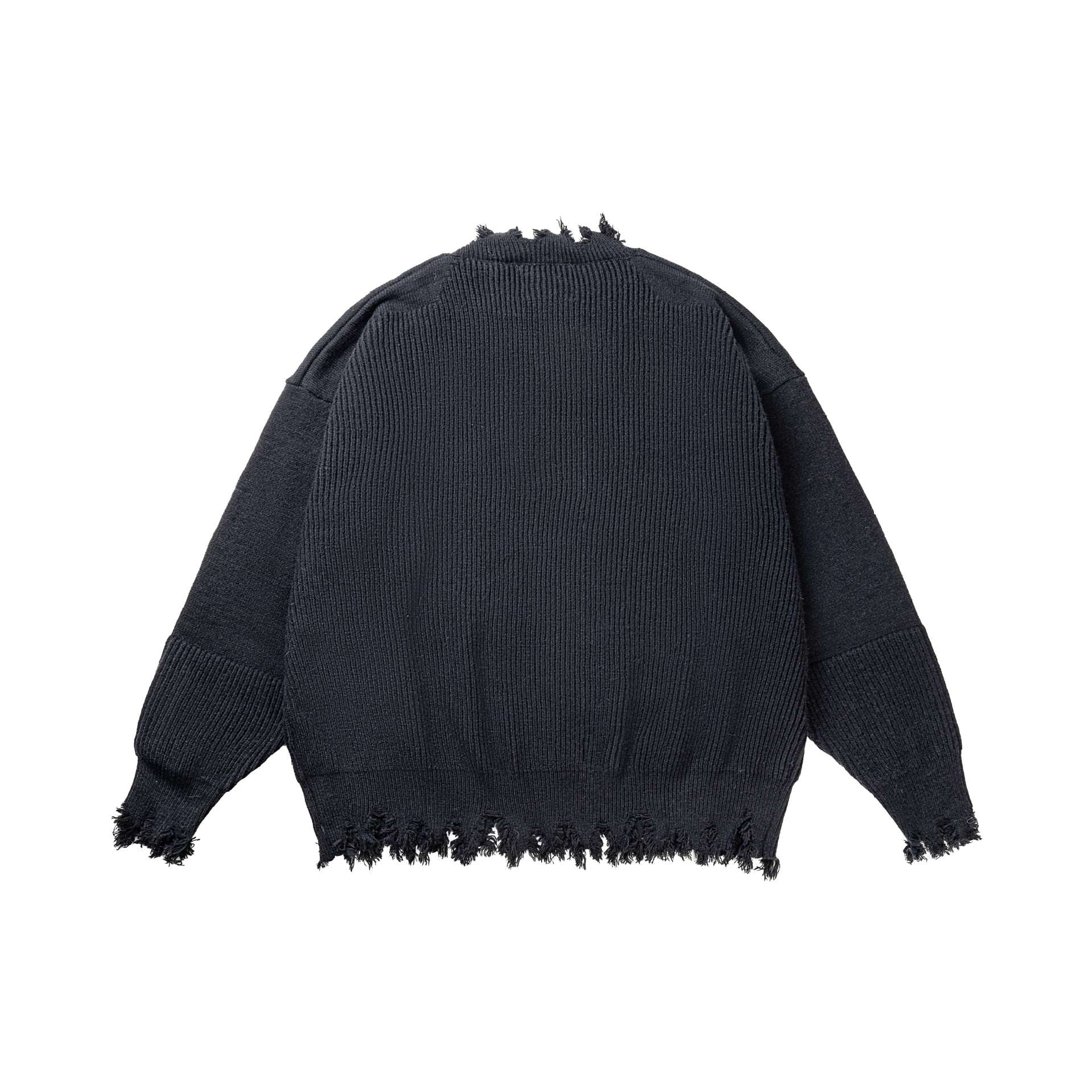 Streetwear Style Ripped Distressed Design Long Sleeve  Loose Fit Knit Sweater