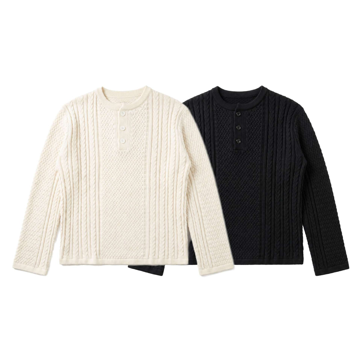 Pattern Henley Neck Coarse Knit Cable Knit Long Sleeve Sweater Men