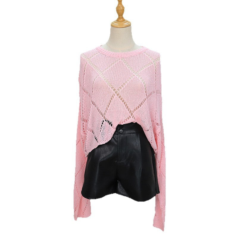 Hollow out loose fitting pullover long sleeved sweater