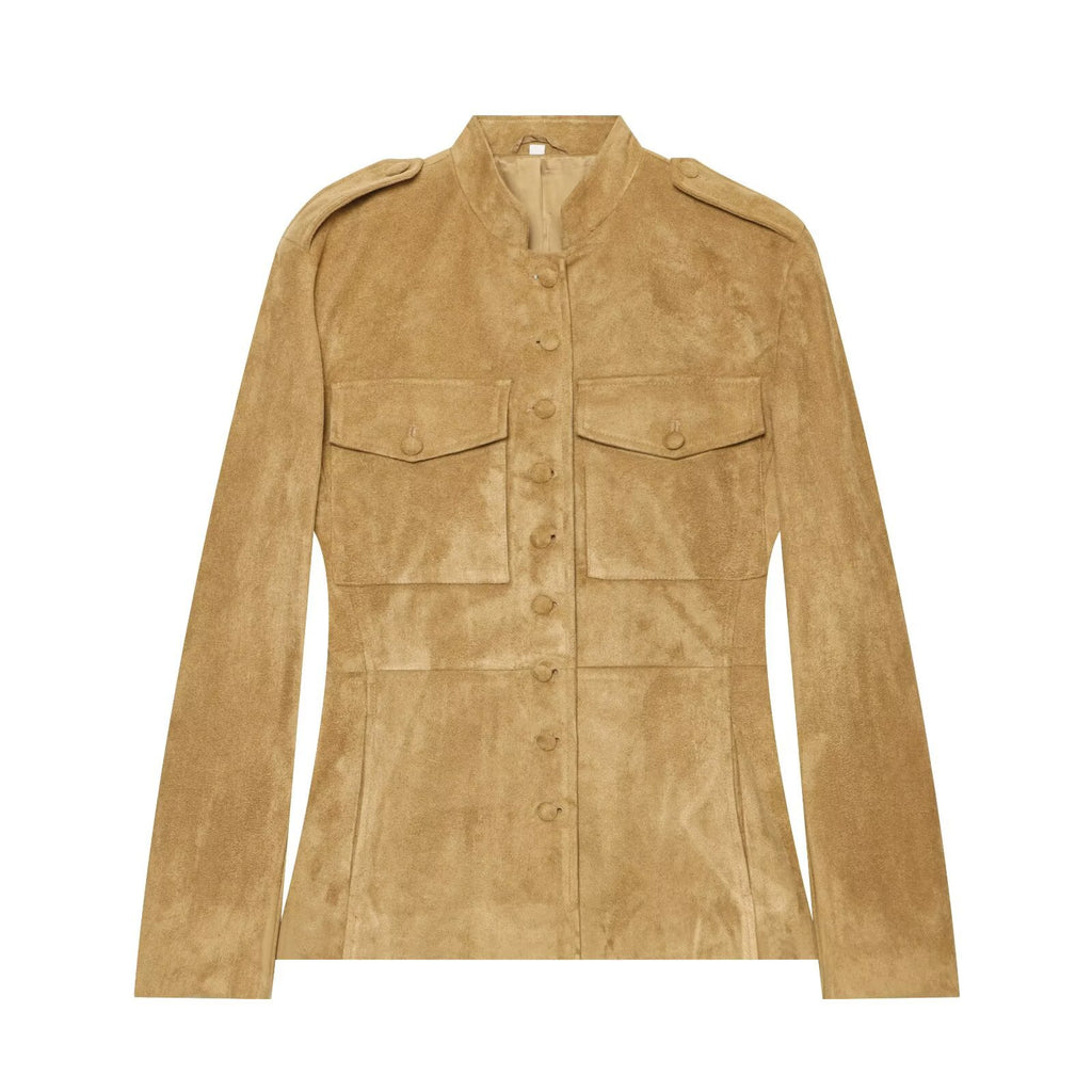 Pocket flap suede texture buckle jacket