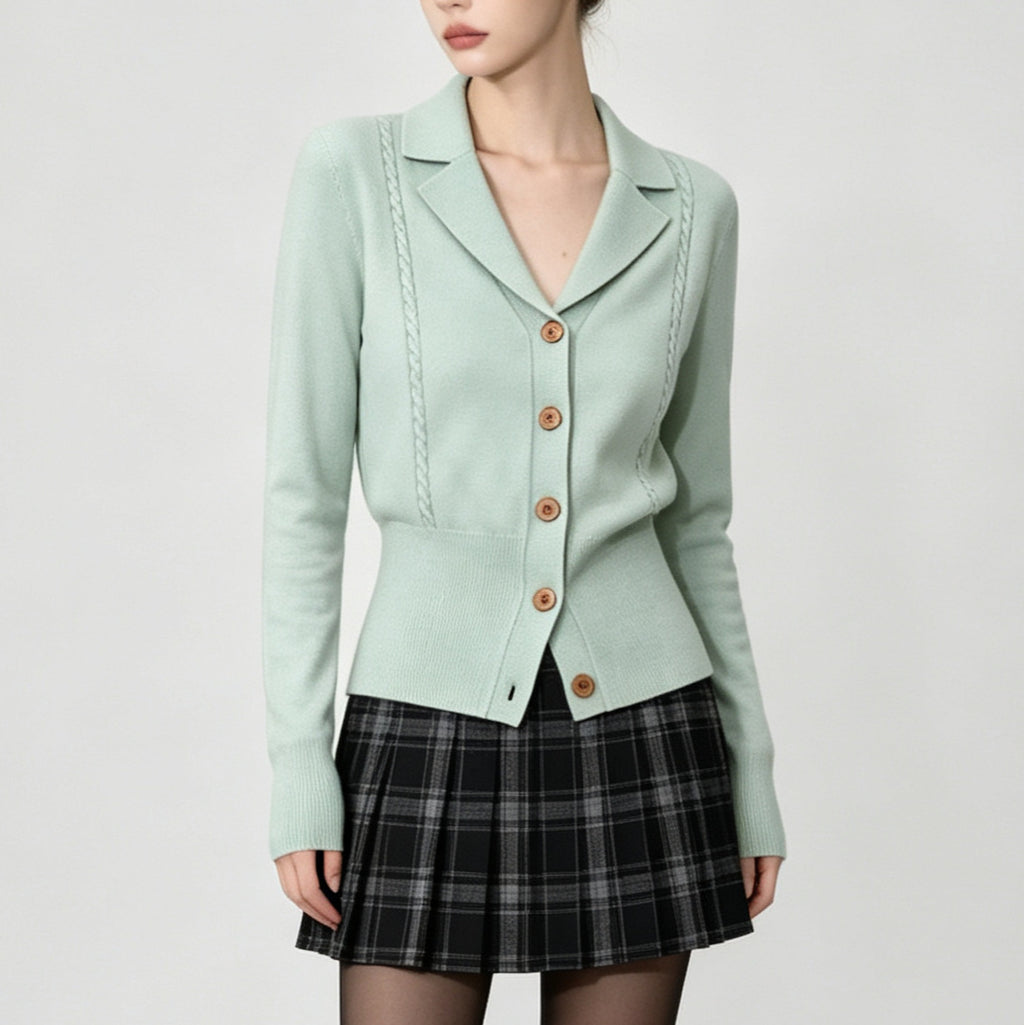 Green Cable Knit Cardigan for Women,Waist-Cinching Slim Fit Short Sweater Top