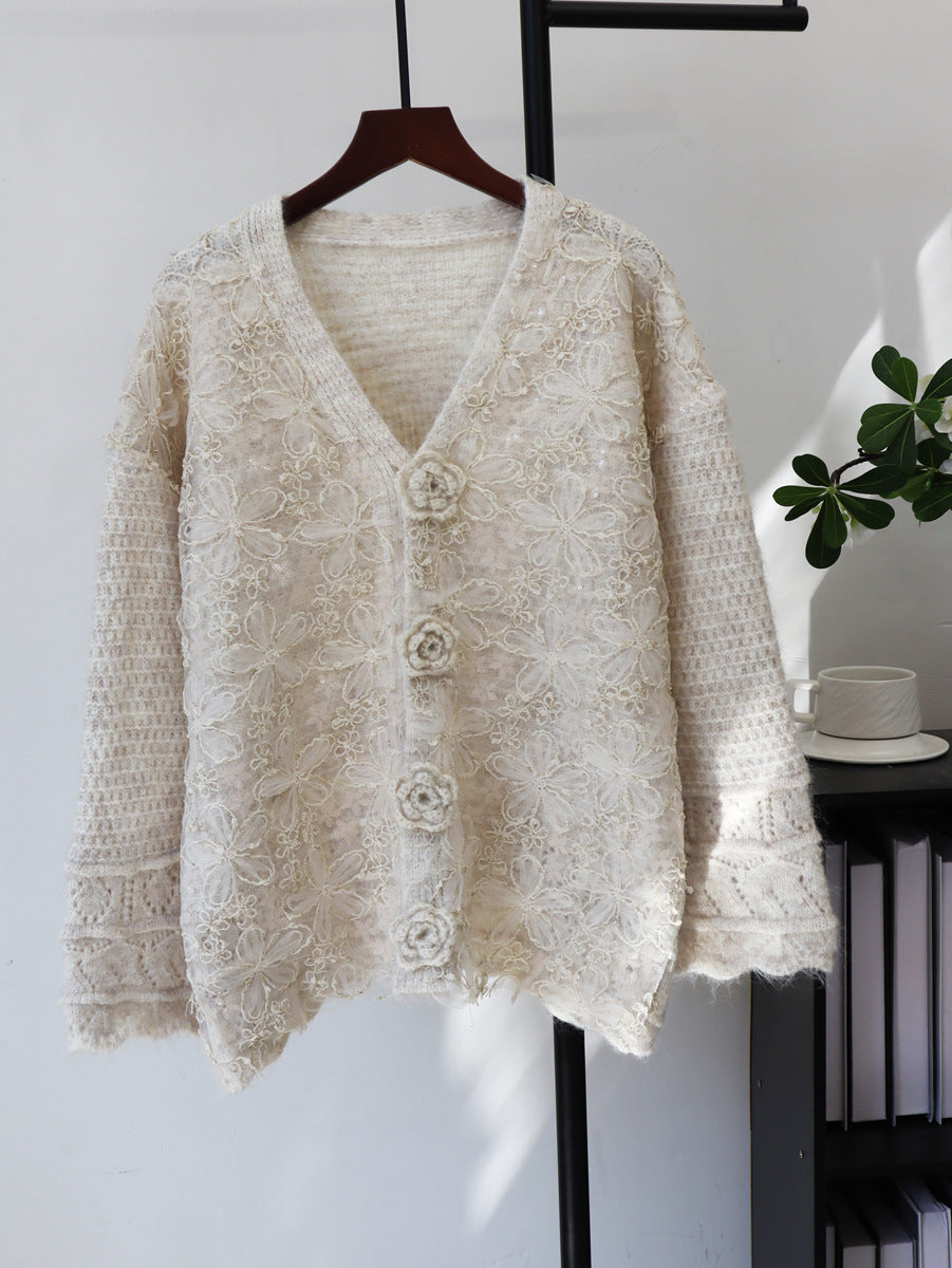 Flower glitter long sleeved sweater