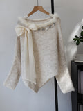 Wind spliced fur collar sequin bow sweater pullover for women